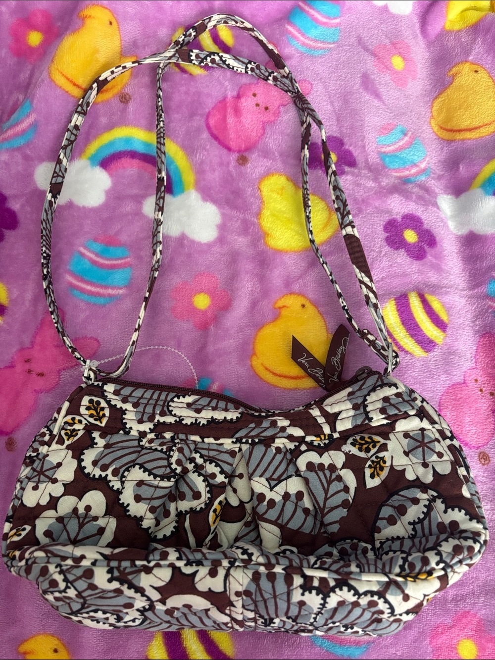 Vera Bradley Brown and Cream Floral Quilted Crossbody Bag